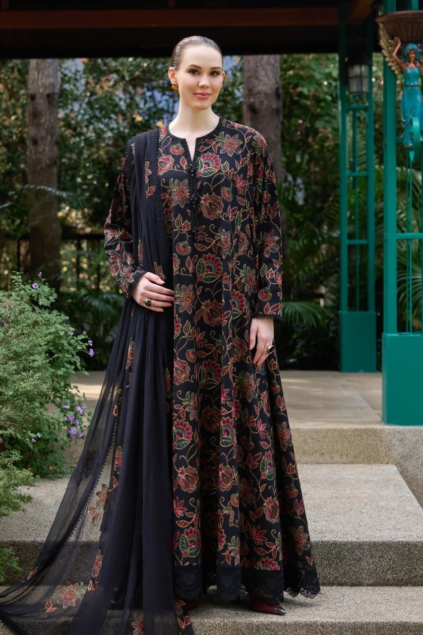 Embroidered Karandi 3-Piece Suit – BNL3162 Black – Anchal
