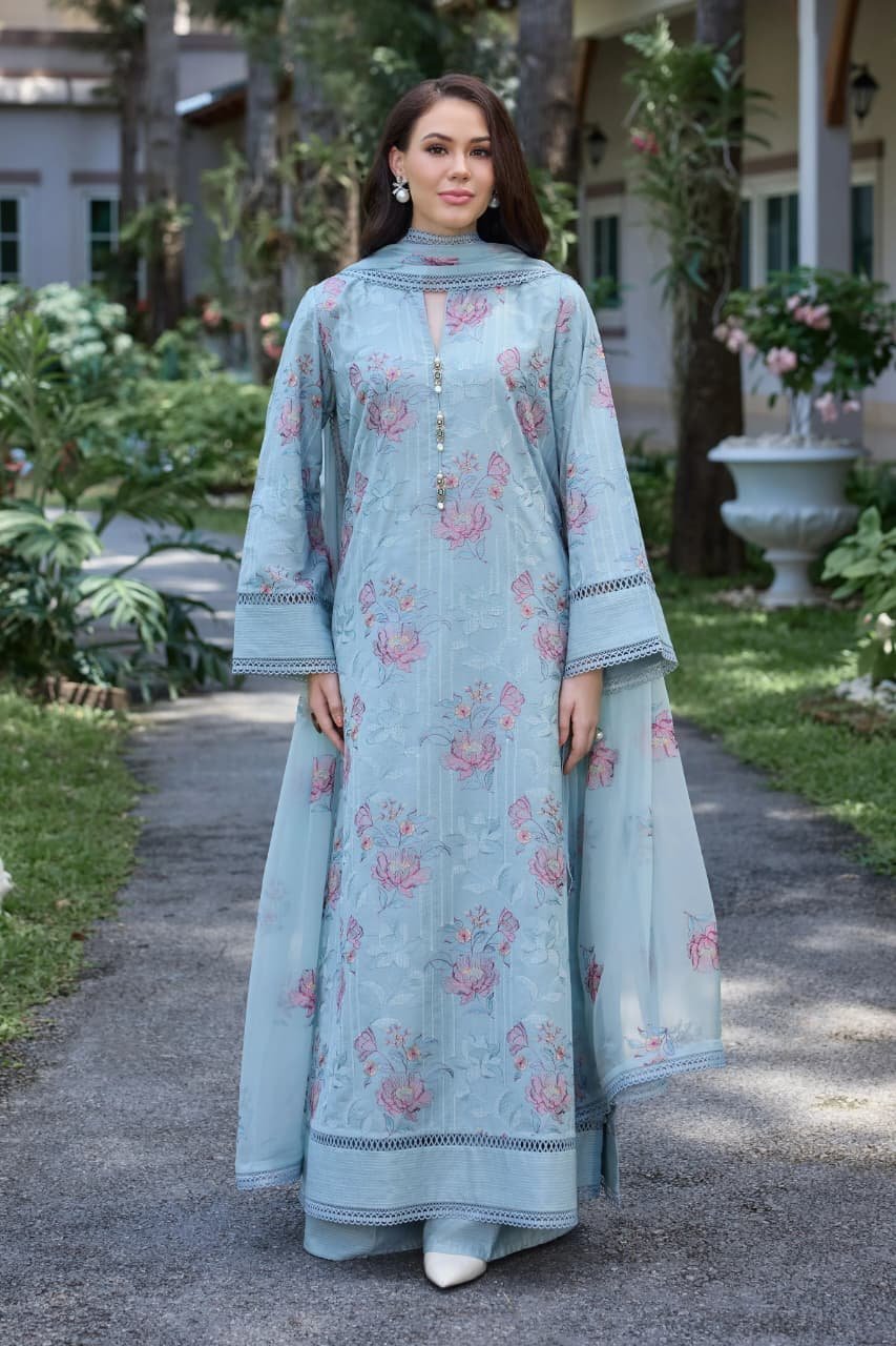 Embroidered Karandi 3-Piece Suit – BNL3164 Light Grey – Classic Flora 03