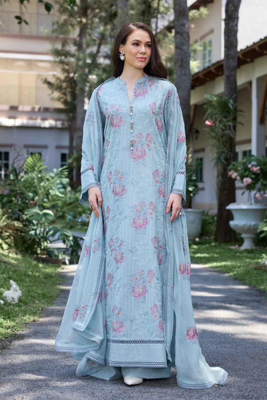 Embroidered Karandi 3-Piece Suit – BNL3164 Light Grey – Classic Flora 03