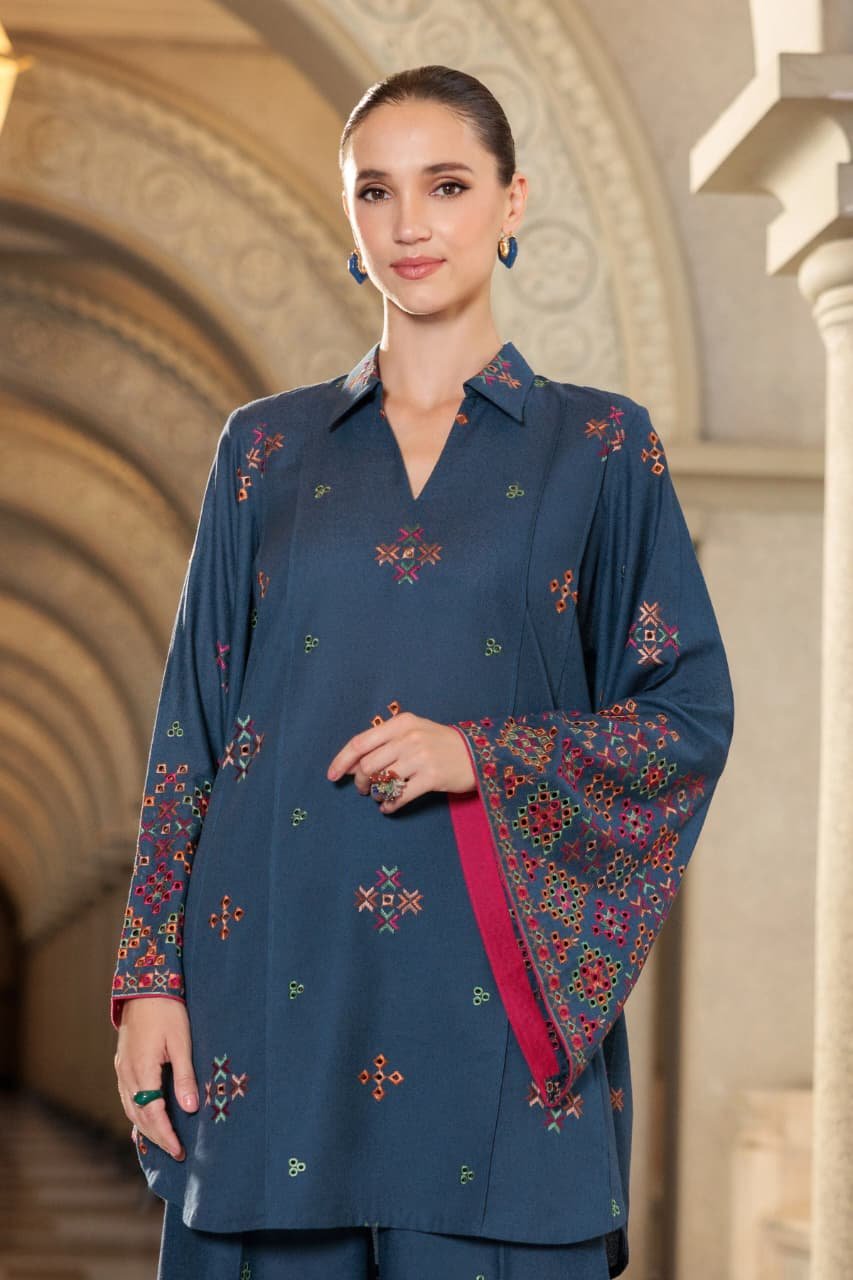 Embroidered Karandi 3-Piece Suit – MC1484 Blue – Tessellate