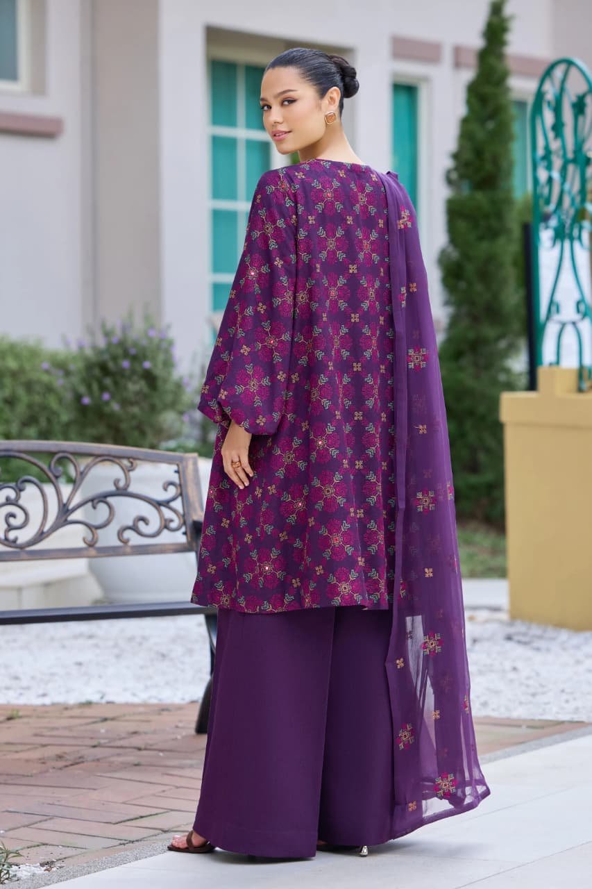 Embroidered Karandi 3-Piece Suit – MC1489 Purple – Hunza Valley